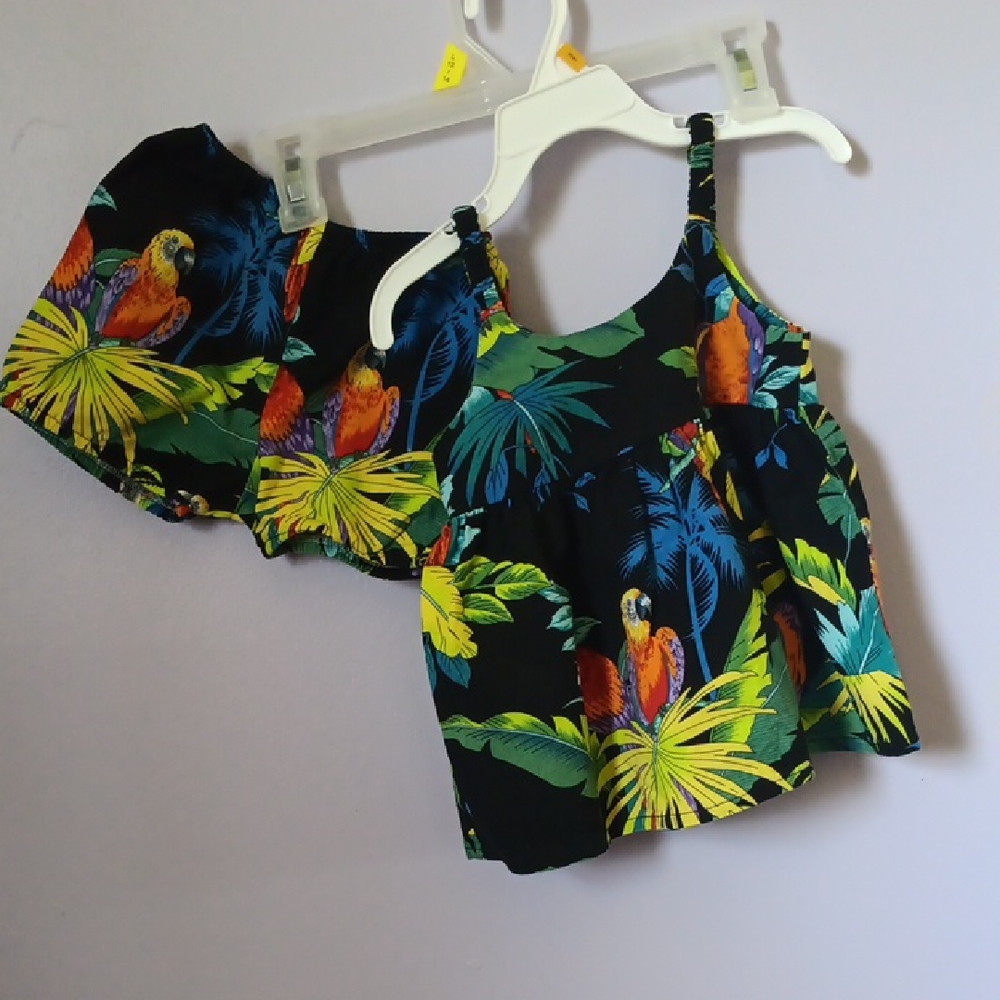 Tropical Parrot Print Kids Casual Dress